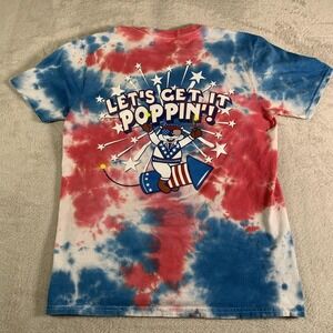 Buc-ee's Shirt Mens Medium Blue Tie Dye Lets Get It Poppin USA Fireworks Graphic